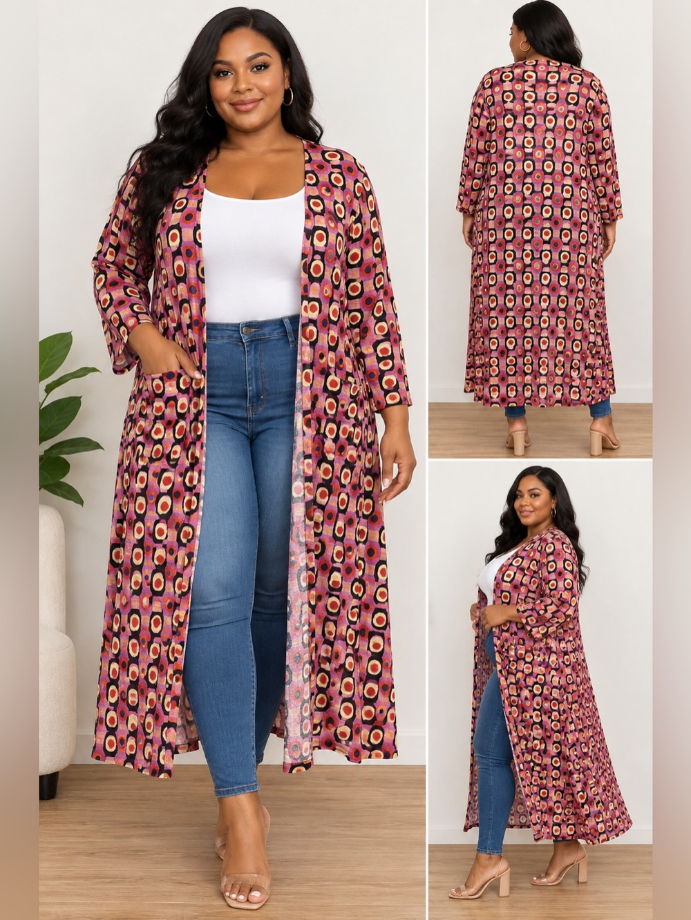 LuLaRoe Sarah Printed Duster Cardigan in Pink Multi XL